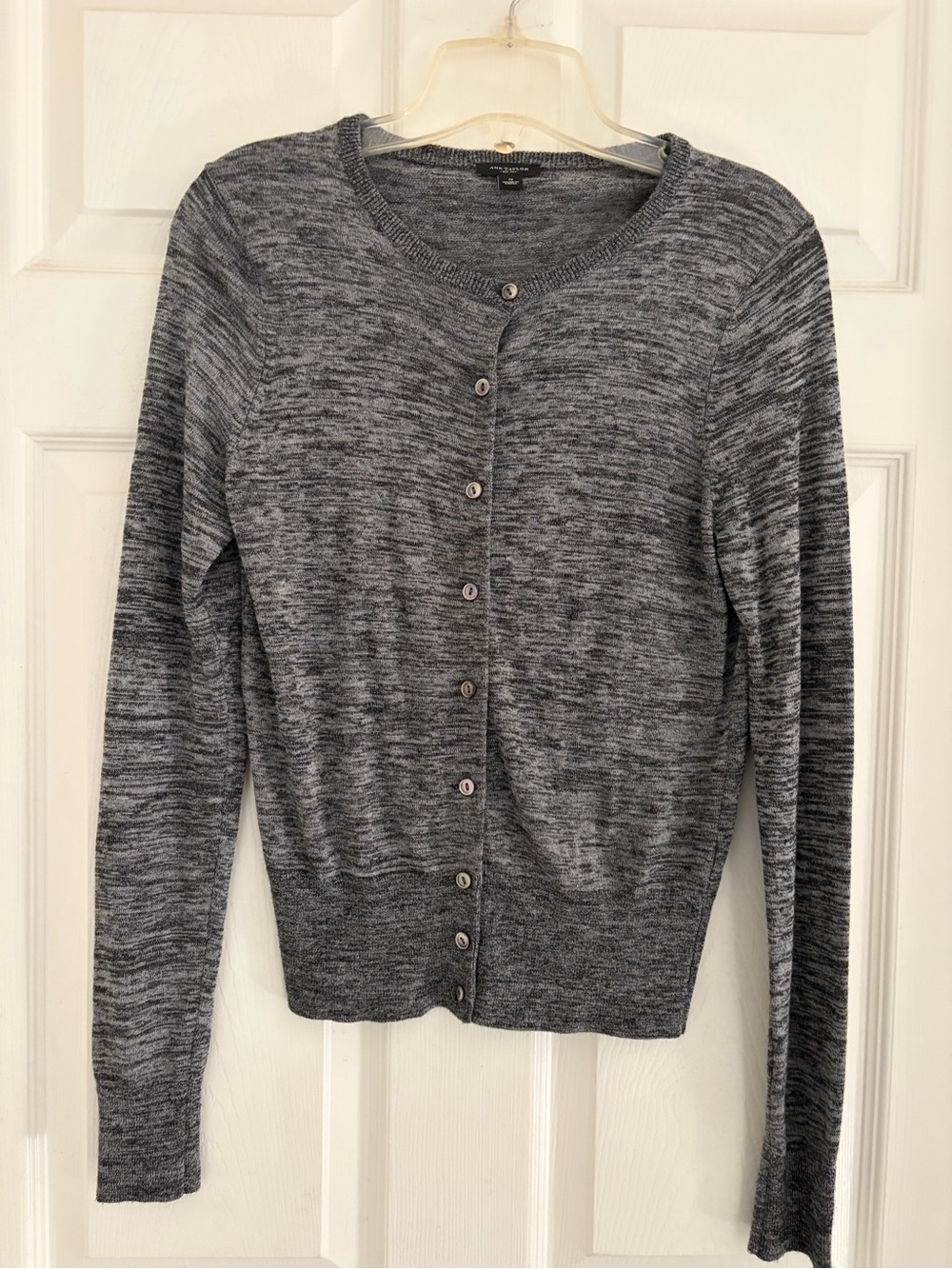 Ann Taylor Gray Marled Button-Front Cardigan